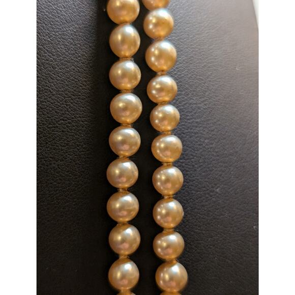 Vintage 58" Long 5-6mm Faux Champagne Pearl Rhinestone Slide In Clasp Necklace - Picture 2 of 9